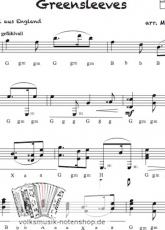 Greensleeves, englisches Volkslied - Griffschrift zum Download
