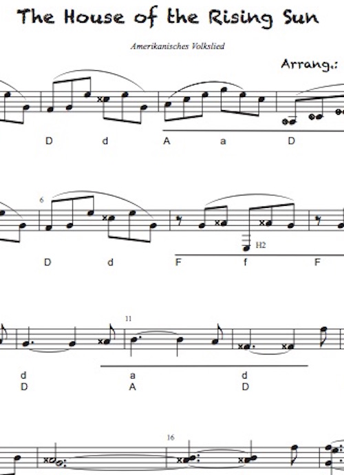 House of the Rising Sun - Griffschrift zum Download