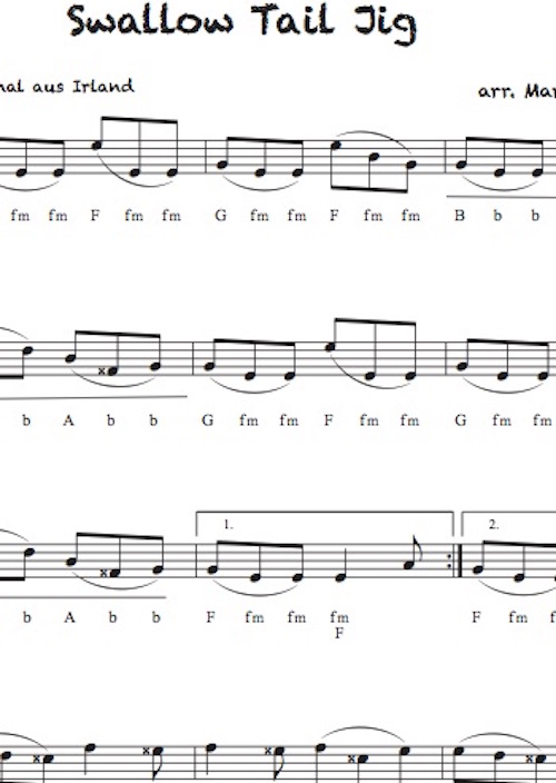 Swallow Tail Jig, irisches Volkslied - Griffschrift zum Download