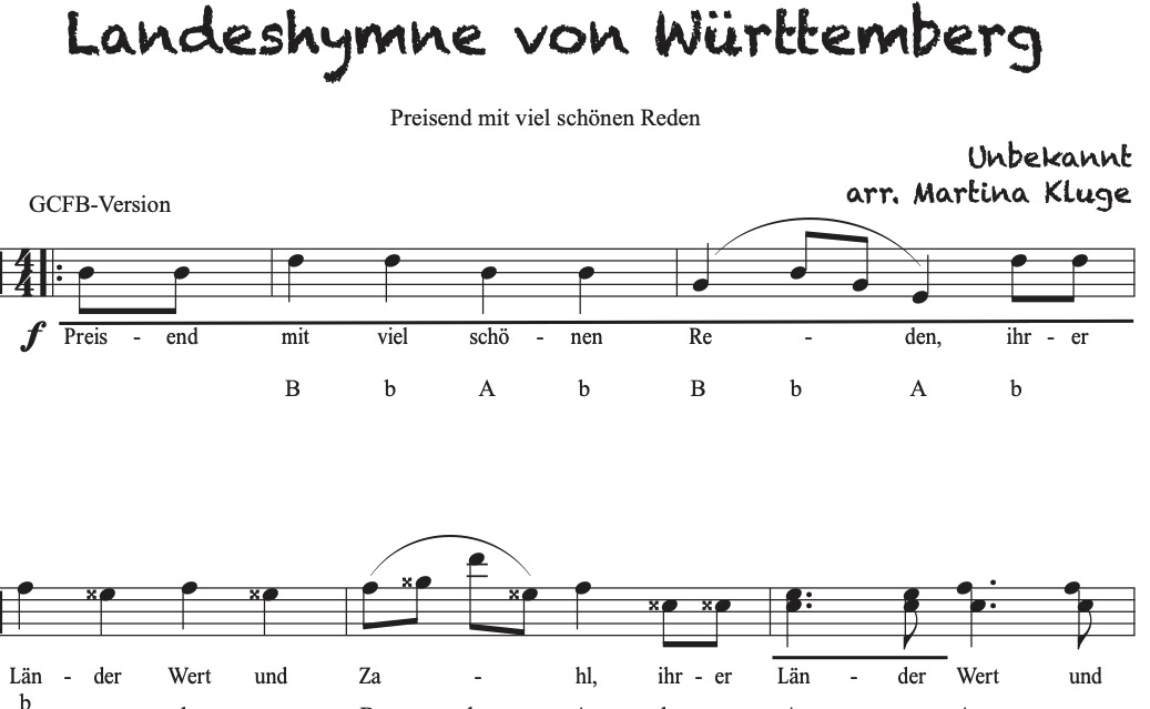 Landeshymne Württemberg - Griffschrift zum Download