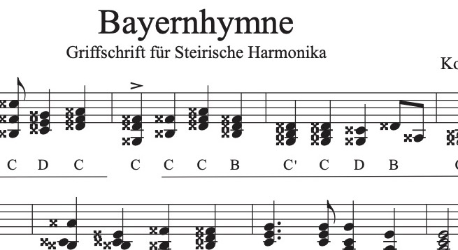 Bayernhymne (schwer) - Griffschrift zum Download