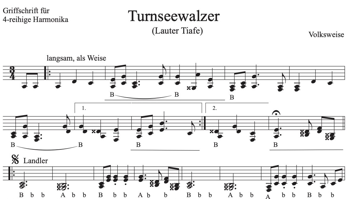 Turnseewalzer (Lauter Tiafe) - Griffschrift zum Download
